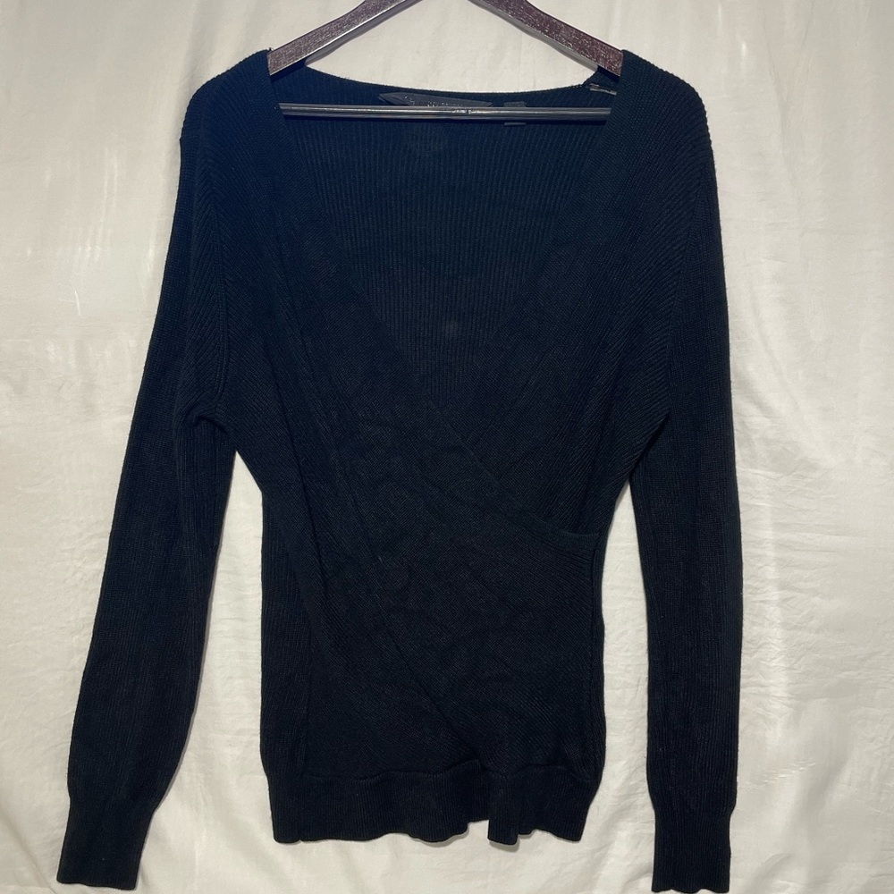 Harley-Davidson Black Wool Blend V-Neck Sweater Slim Fit Knit